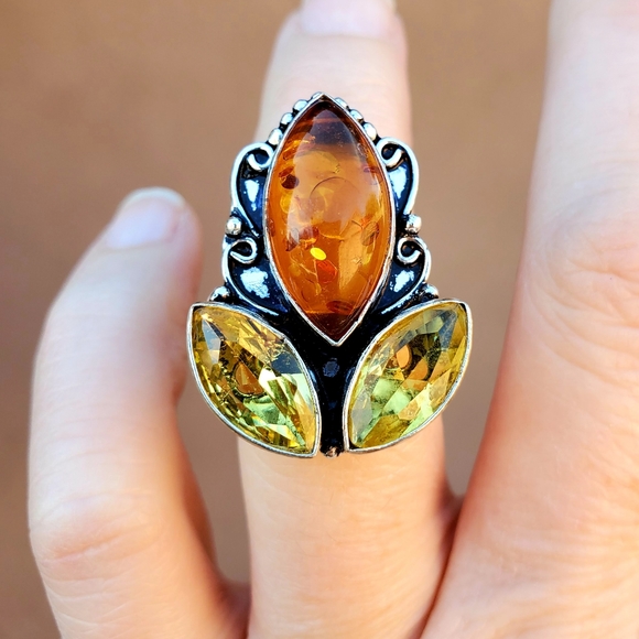 New Amber & Citrine 925 Silver Ring. - Picture 4 of 10